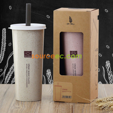 Customization 450ML Wheat Straw Double Cover Tape Sucker Leakage Cup Corporate Gifts