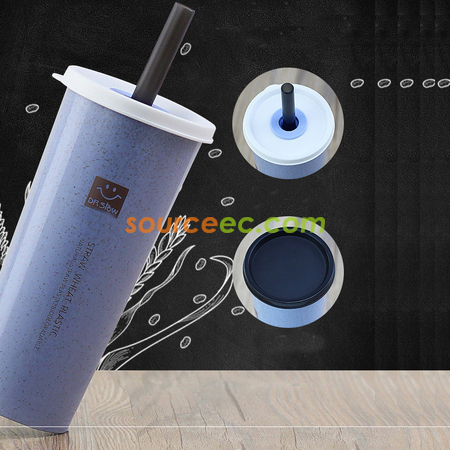 Customization 450ML Wheat Straw Double Cover Tape Sucker Leakage Cup Corporate Gifts