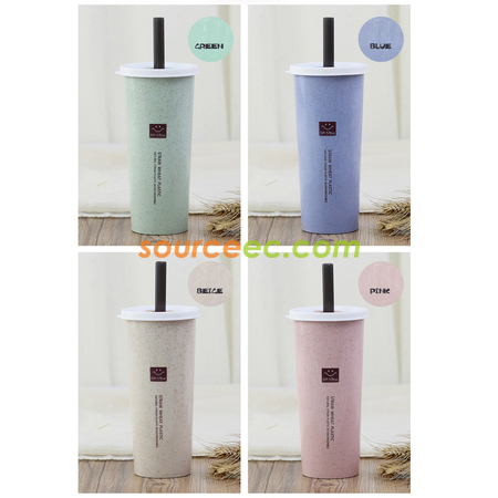 Customization 450ML Wheat Straw Double Cover Tape Sucker Leakage Cup Corporate Gifts