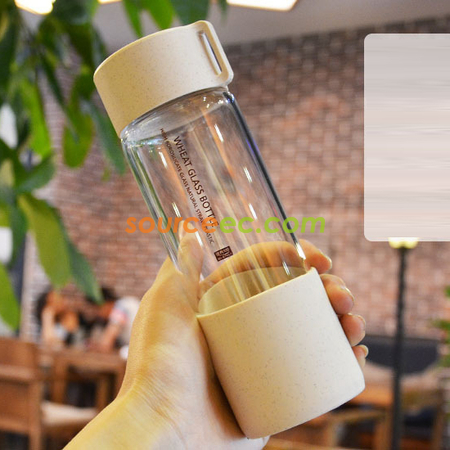 Customization 300ML Wheat Straw Portable High Borosilicate Glass Cup Corporate Gifts