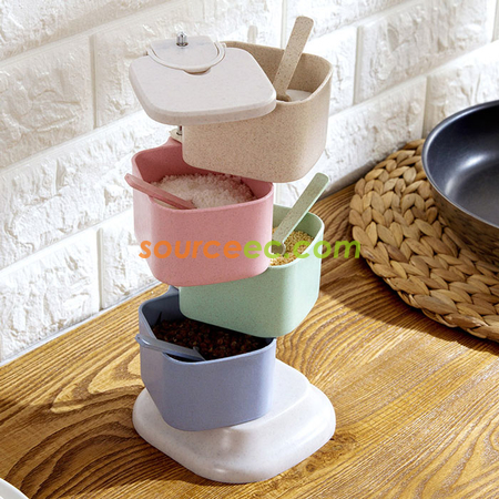 Customization Wheat Straw Kitchen Seasoning Box  Corporate Gifts