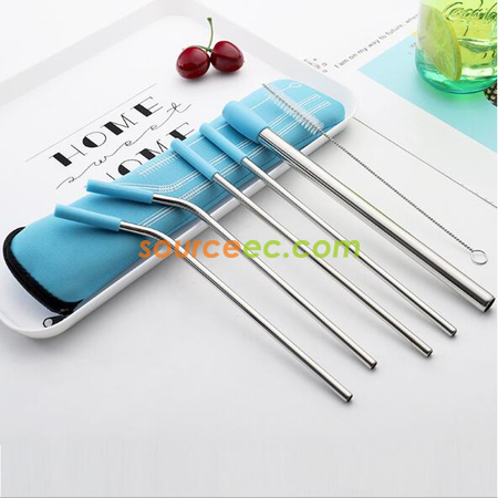 Stainless steel straw set