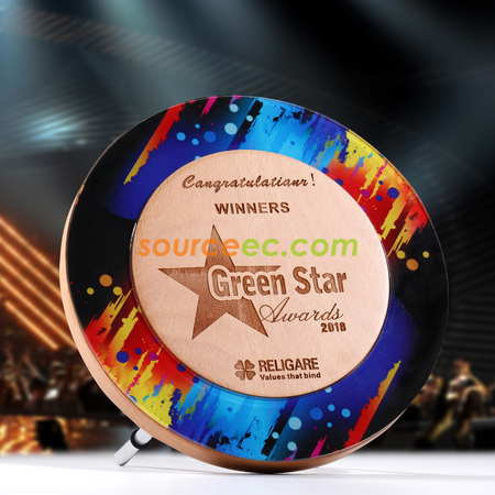Customization Round Acrylic And Wooden Trophy Corporate Gifts