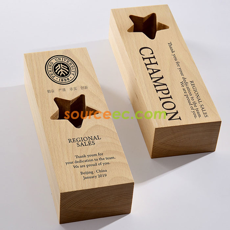 Customization Wooden Trophy with Hollow Stars Corporate Gifts