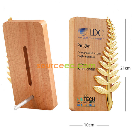 Customization Wooden Trophy with Palm leaves Corporate Gifts