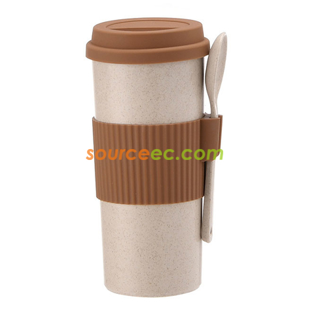 Customization 350ML Wheat Straw Coffee Cup with Spoon Corporate Gifts