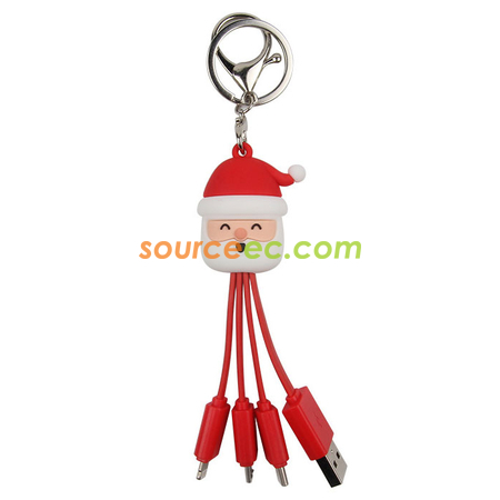 Customization Creative Cartoon Christmas Charging Cable with Keychain Corporate Gifts