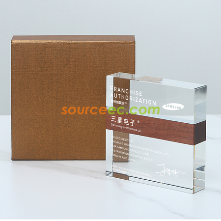 Customization Creative Square Marble Solid Wood Crystal Trophy Corporate Gifts