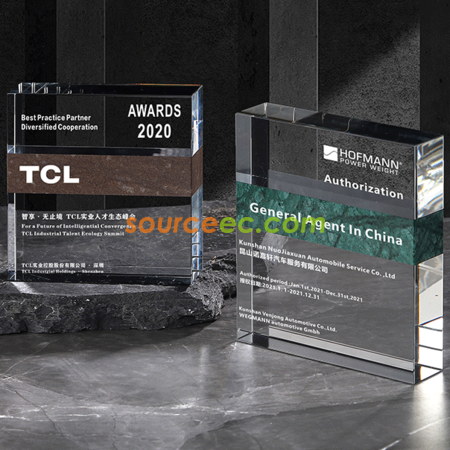 Customization Creative Square Marble Solid Wood Crystal Trophy Corporate Gifts