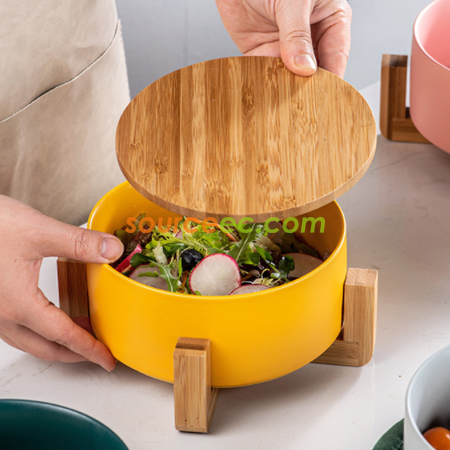 Customization Creative Wooden Ceramic Bowl Corporate Gifts