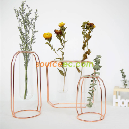 Customization Transparent Glass Vase With Metal Frame Corporate Gifts