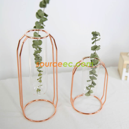 Customization Transparent Glass Vase With Metal Frame Corporate Gifts