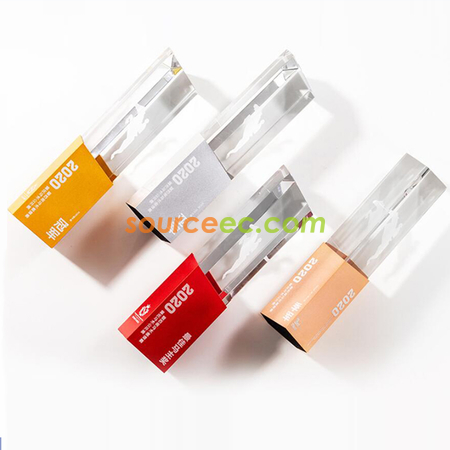 Customization Square Pillar Aluminum Alloy Crystal Trophy Corporate Gifts