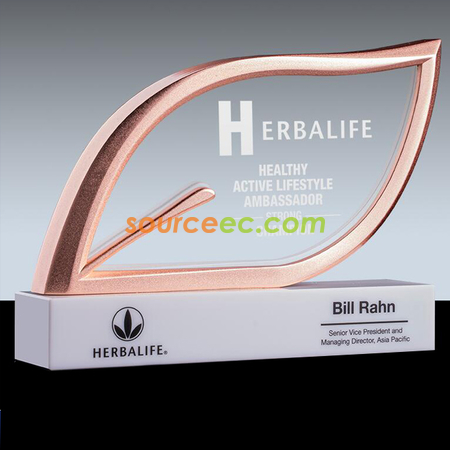 Customization Metal Crystal Leaf Trophy Corporate Gifts