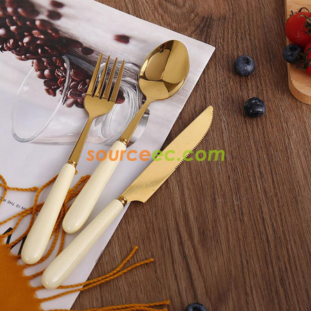 Customization Stainless Steel Tableware With Ceramic Handle Corporate Gifts