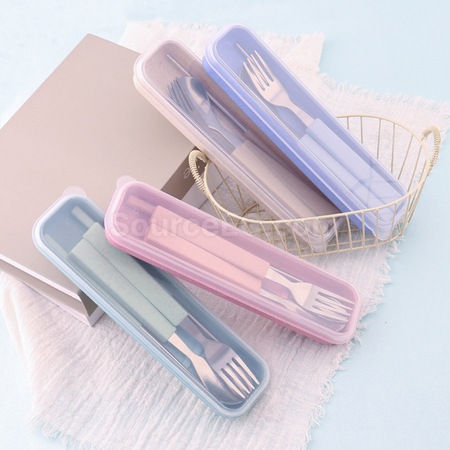 Customization Wheat Straw Stainless Steel Tableware Corporate Gifts