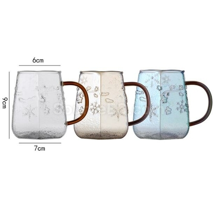 Customization Snow Pattern Glass Coffee Cup With Handle Corporate Gifts