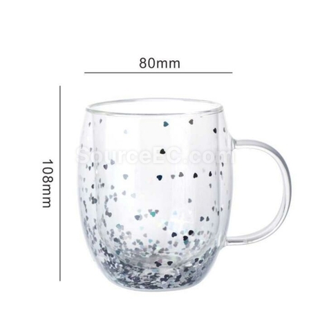 Customization Sparkling Heart Double Handle Glass Corporate Gifts