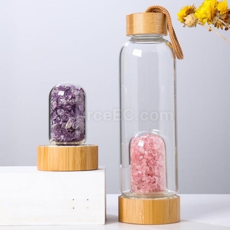 Customization Natural Crystal Crushed Stone Health Glass With Bamboo Lid Corporate Gifts