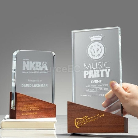 Customization Solid Wood Cube Crystal Trophy Corporate Gifts