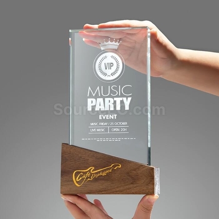 Customization Solid Wood Cube Crystal Trophy Corporate Gifts