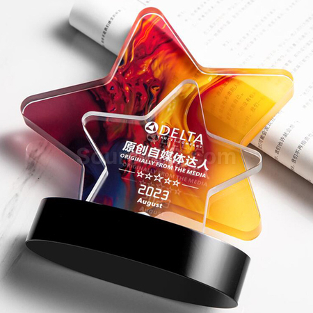 Customization Color Printed Star Crystal Trophy Corporate Gifts