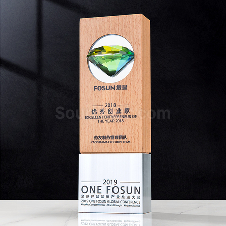 Customization Glass Crystal Solid Wood Trophy Corporate Gifts