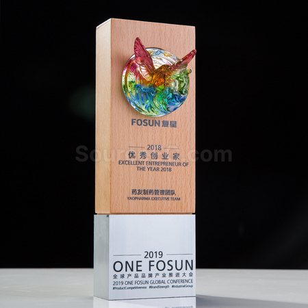 Customization Glass Crystal Solid Wood Trophy Corporate Gifts