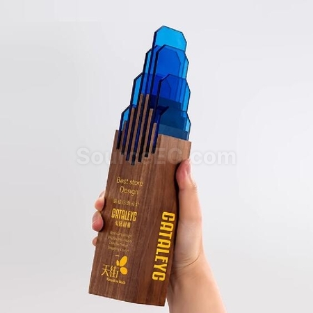 Customization Genting Top Solid Wood Crystal Trophy Corporate Gifts