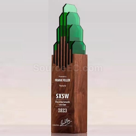 Customization Genting Top Solid Wood Crystal Trophy Corporate Gifts