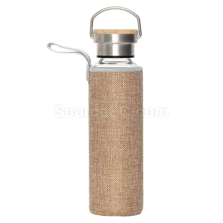 Customization 18.5OZ  Glass Bottle with Cotton linen cup sleeve with handle Corporate Gifts