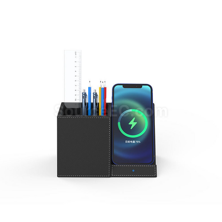 Leather Wireless Charger With Pen Holder