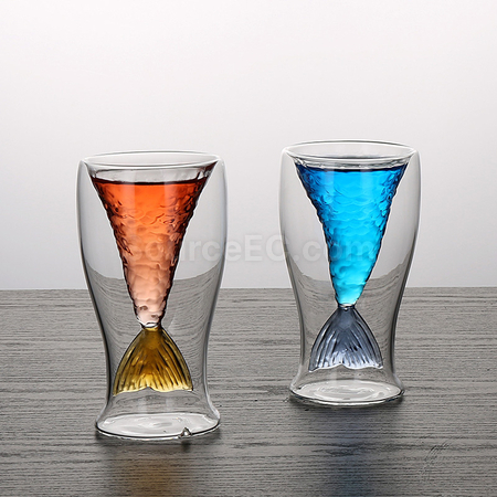 Customization Colorful mermaid double-layer glass cup Corporate Gifts