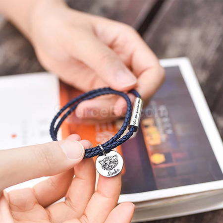 Customization Engraved Magnetic Buckle Leather Rope Bracelet Corporate Gifts