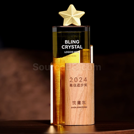 Customization Solid Wood Crystal Trophy Corporate Gifts