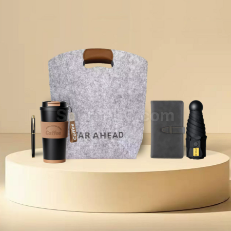 Pen Coffee Cup 550ML Felt Bag A6 Portable Notebook 6 Bone Umbrella Set