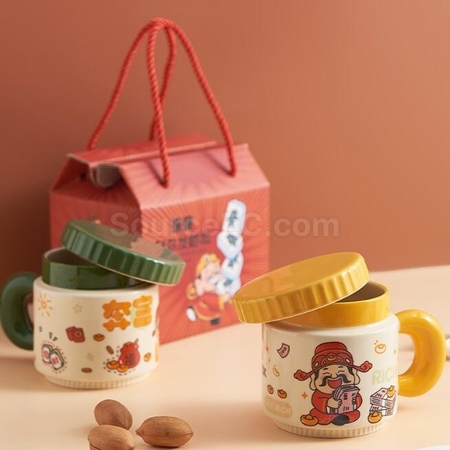 Customization Cartoon God Of Wealth Cup Ceramic Mug Corporate Gifts