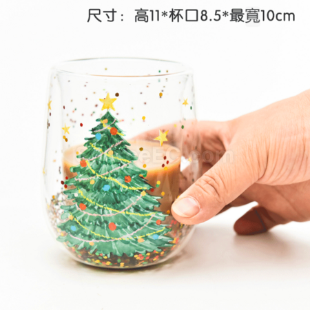 Customization Heat-resistant Double-layer Flowing Sequin Christmas Tree Cup Corporate Gifts