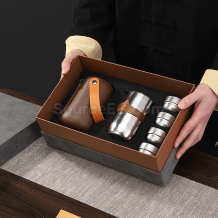 Customization Pure Titanium Double-Walled Teapot And Four-Cup Tea Set Corporate Gifts