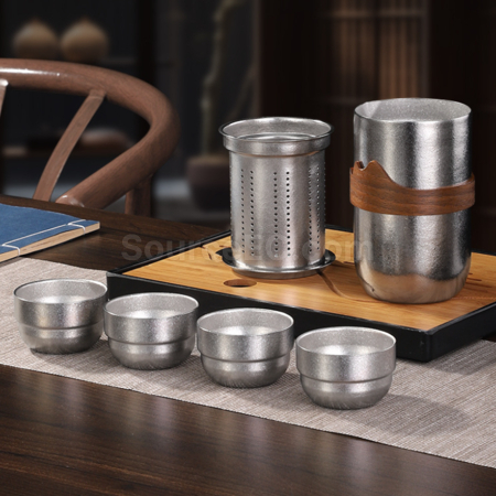 Customization Pure Titanium Double-Walled Teapot And Four-Cup Tea Set Corporate Gifts