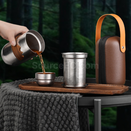 Customization Pure Titanium Double-Walled Teapot And Four-Cup Tea Set Corporate Gifts
