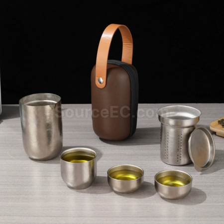 Customization Pure Titanium Double-Walled Teapot And Four-Cup Tea Set Corporate Gifts