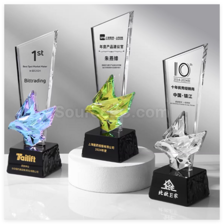 Customization Colorful Flying Dove Crystal Trophy Corporate Gifts