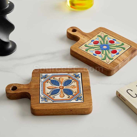 Customization Ceramic solid wood cup Coaster Corporate Gifts