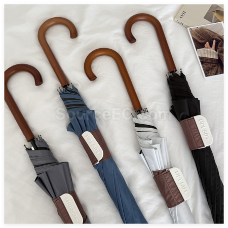 Customization Retro Wooden Handle Black Vinyl Umbrella Corporate Gifts