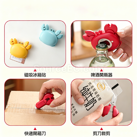 Customization 3-in-1 Crab Bottle Opener, Can Opener and Scissors, Magnetic Refrigerator Sticker Corporate Gifts