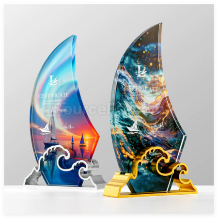 Sailing Ship Crystal Metal Trophy