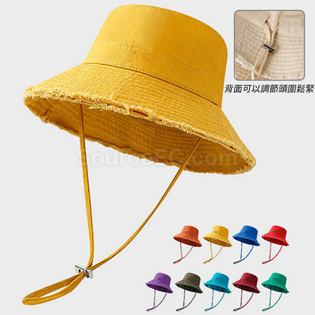 Frayed Solid‑Color Cotton Bucket Hat