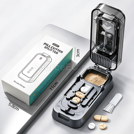 Customization 1-into-2, 3 & 4 Compartment Pill Cutter, Grinder and Pill Box Corporate Gifts