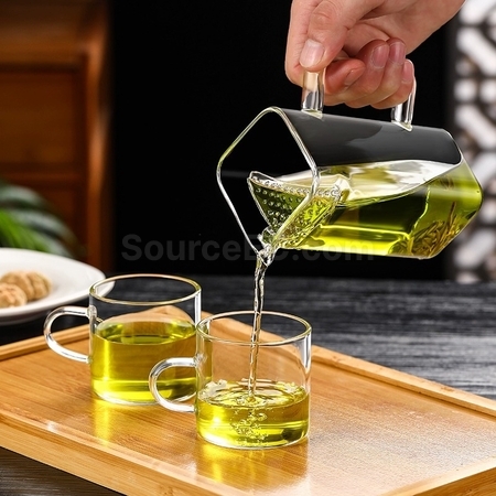 Crescent‑Filter Glass Teapot & Glass Cup Set